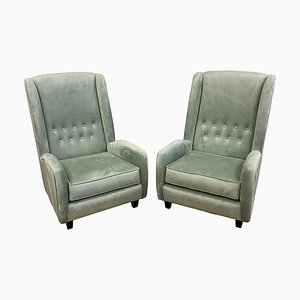 Set of Lounge Chairs in Green Velvet, 1950s