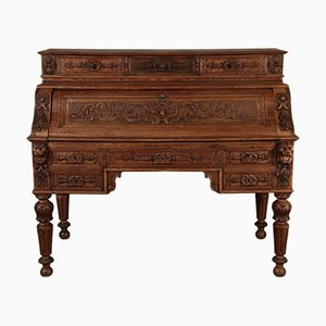 Antique Secretary Desk with Carved Oak, 1881