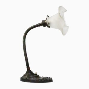 Art Deco Cast Iron Frosted Glass Table Lamp, Belgian