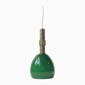 Lampada da soffitto moderna in ottone e vetro verde, Scandinavia, anni '50