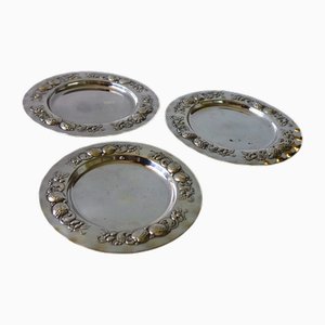 Platos vintage bañados en plata, años 50. Juego de 3
