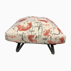 Pouf with Fish-Patterned Square Pillow and Iron Legs