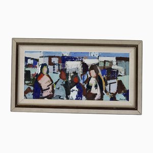 Gösta Falck, People, 1960s-1970s, Oil on Canvas, Framed