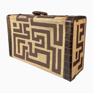 Bright Beige Suitcase with Black Pattern
