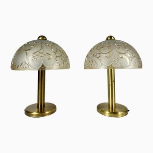 Vintage Table Lamps in Glass and Brass by Peill & Putzler, 1970s, Set of 2