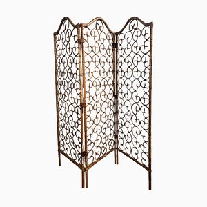 Italian Bamboo & Rattan Organic Bohemian 3 Panel Folding Screen, 1960s