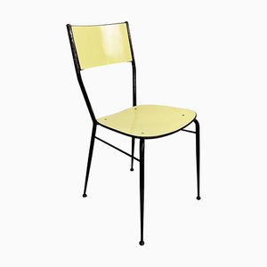 Moderner Italienischer Mid-Century Stuhl aus Hellgelbem Laminat & Schwarzem Metall, 1960er