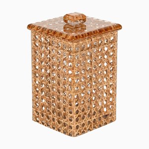 Mid-Century Italian Acrylic Glass, Vienna Straw & Wicker Box in the style of Christian Dior, 1970s