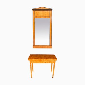 Console / Table de Jeu et Miroir Biedermeier Maserbirch Antique, 19ème Siècle, Set de 2