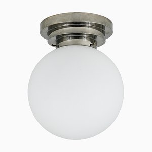 Große Art Deco Deckenlampe aus Nickel Opalglas, 1930er