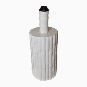 Vintage Hollywood Regency Table Lamp in White Ceramic & Bamboo Look, Italy, 1970s