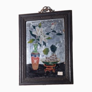 Artista chino, flores, 1890, pintura en vidrio inverso