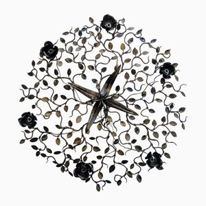 Large Suspension Lamp with Floral Motifs in Gilt Metal, Spain, 1950s