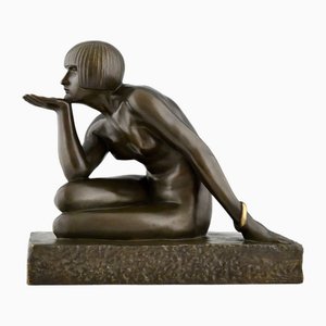 Maurice Guiraud Rivière, Art Deco Enigma Sculpture of Seated Nude, 1925, Bronze