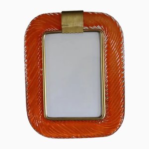 Marco de fotos de cristal de Murano torcido en naranja y latón de Barovier E Toso, años 2000
