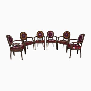 Vintage Wooden Suzani Dining Chairs with Bergere Style, Set of 6