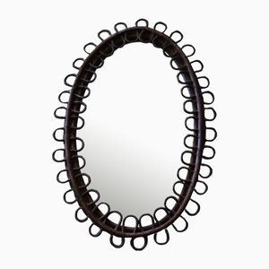Vintage Rattan and Bamboo Oval Wall Mirror by Franco Albini, 1960s