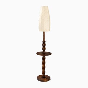 Brutalist Style Floor Lamp in Saddle-Brown Oak, France, 1960s