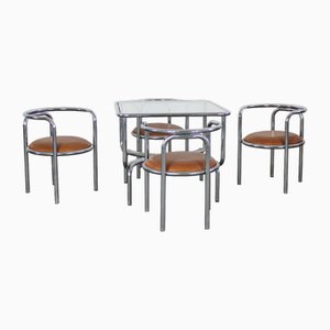 Locus Solus Dining Room Set in Steel and Leather by Gae Aulenti for Poltronova, 1970s, Set of 5