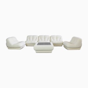 Juego de salón Nuvolone de Boucle blanco de Rino Maturi para Mimo Padova, Italia, años 70. Juego de 6