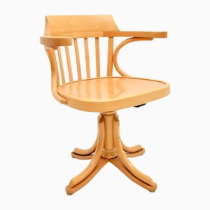 Silla de escritorio giratoria vintage de madera curvada atribuida a Radomsko, años 60