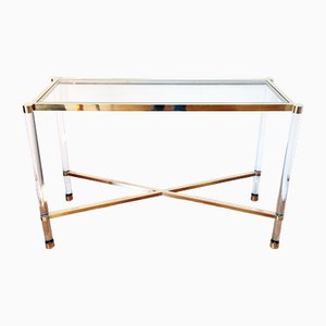 Console in Acrylic Glass and Gold Metal, 1980s