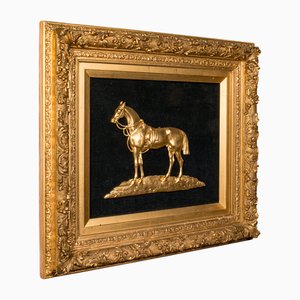 Relieve de caballo árabe inglés antiguo con marco de madera dorada, década de 1890
