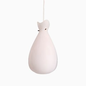 Scandinavian Pendant Light in White Satin Glass and Brass, 1960s
