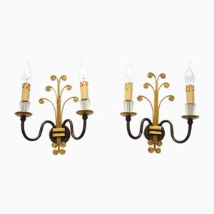 Lampade da parete vintage placcate in oro di Maison Baguès, anni '60, set di 2