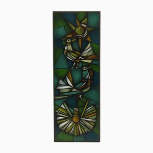 After Ellemarie Woolley, Composition, 1950s, Enameled Glass, Framed