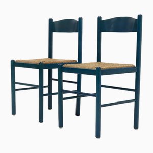 Vintage Esszimmerstühle aus gebeiztem Holz & Rush, 1960er, 2er Set