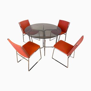 Mid-Century Chrome Dining Chairs and Table, 1970s, Set of 5