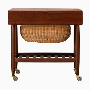 Mid-Century Modern Teak Sewing Table by Ejvind Johannson for FDB Mobler, 1960s