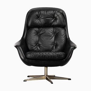 Mid-Century Modern Black Leather Swivel Chair attributed to H.W. Klein for Bramin, 1960s