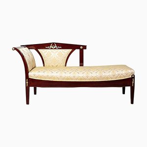 Antique Chaise Lounge in Yellow Fabric with Brass Details, 1890s