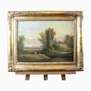 Villaggio, XIX secolo, Olio su tela, Incorniciato