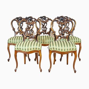 Sedie vintage in noce verde chiaro, metà XIX secolo, set di 5