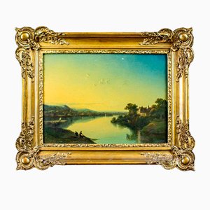 River, 19th Century, Oil on Hardboard, Framed
