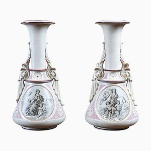 Vintage Biscuit Vases in White and Pink, 1930s, Set of 2