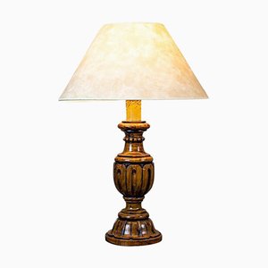 Lampada da tavolo vintage su base in legno tornito, anni '30