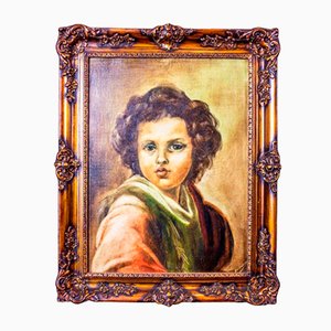Portrait of Small Boy, 1940s, Oil on Canvas, Framed