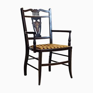Antique English Armchair with Decorative Backrest, 1890s