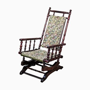 Antique Spring Rocking Chair in Floral Fabric, 1890s