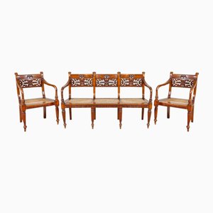 Antique Rosewood Parlor Set with Carved Backrests, Set of 3