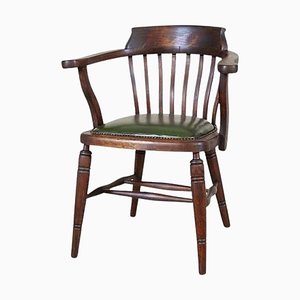 Early-20th Century Beech Desk Chair with Leather Seat, 1950s