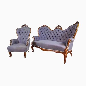 Set of Rococo Revival Walnut Parlor Set, 1890s