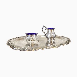 Mid-20th Century Dish Set in Silver Plated with Blue Accents, 1940s, Set of 3