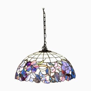 Lampada a sospensione con paralume multicolore in stile Tiffany, anni '40