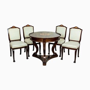 Round Table with Upholstered Chairs, 1950s, Set of 5