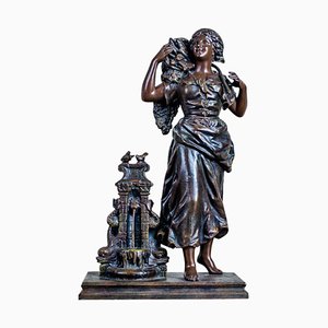 Figurine of a Woman with a Basket of Fish by E. Rancoulet, 1950s